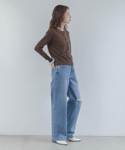 拼色荷葉邊針織開衫