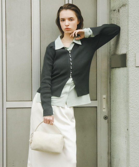 可水洗金屬紐扣有領緊湊版型針織開衫