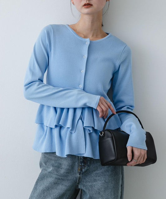 可水洗 波浪荷葉下襬 針織開衫