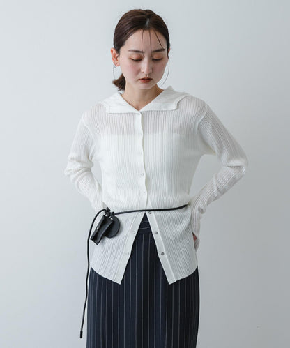 多段羅紋針織連帽衫