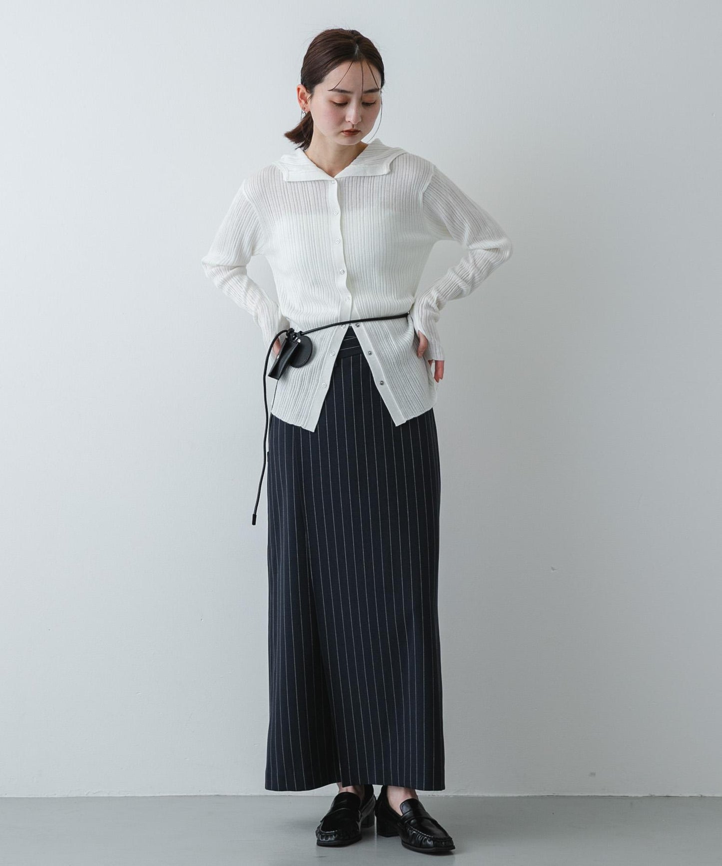 多段羅紋針織連帽衫