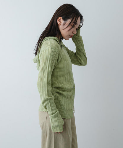 多段羅紋針織連帽衫