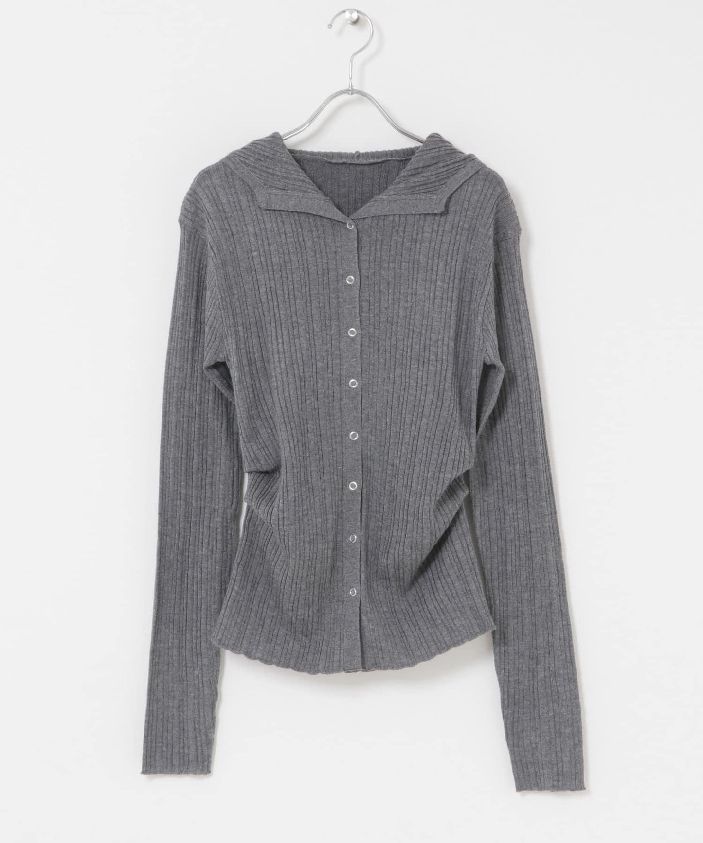 多段羅紋針織連帽衫