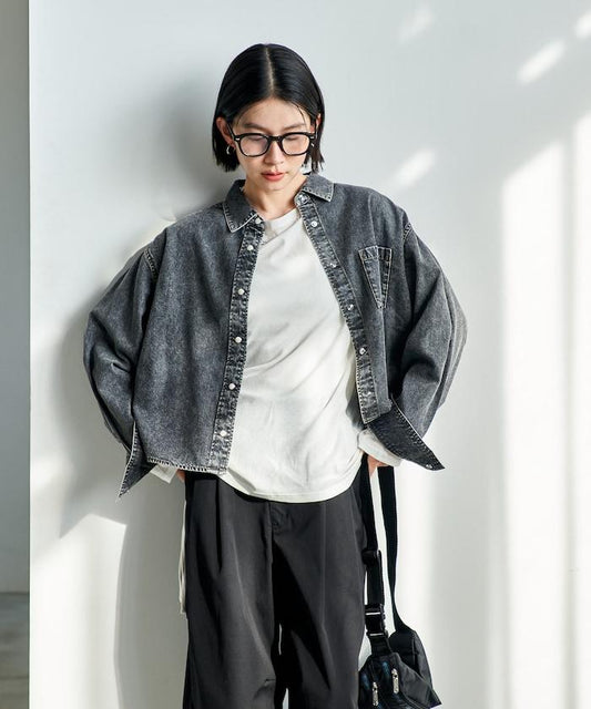 垂墜感牛仔短款襯衫（可成套）