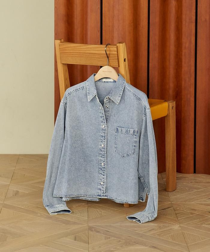 垂墜感牛仔短款襯衫（可成套）