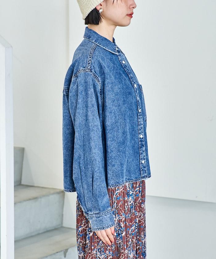 垂墜感牛仔短款襯衫（可成套）