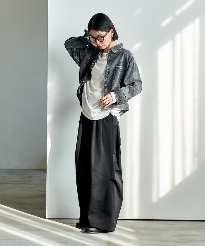 垂墜感牛仔短款襯衫（可成套）