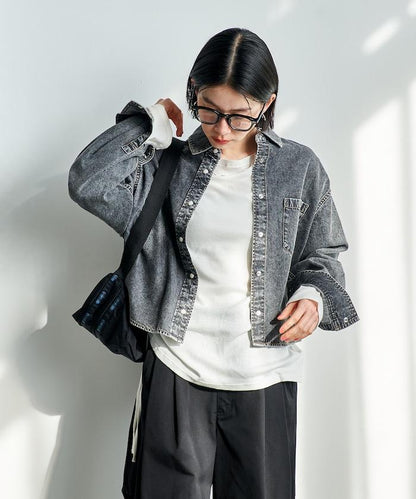 垂墜感牛仔短款襯衫（可成套）