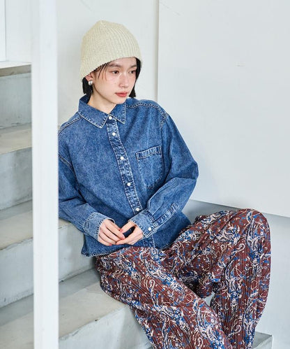 垂墜感牛仔短款襯衫（可成套）