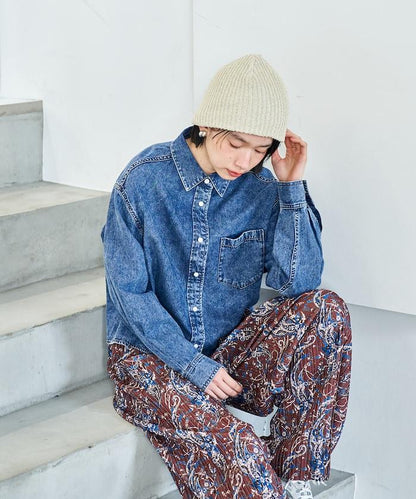 垂墜感牛仔短款襯衫（可成套）