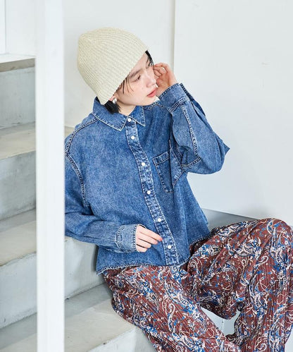 垂墜感牛仔短款襯衫（可成套）
