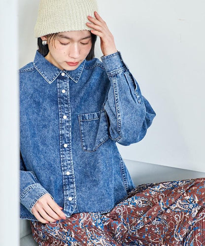 垂墜感牛仔短款襯衫（可成套）