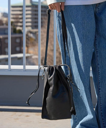 撥水牛皮 豎款束口 2WAY Leather Shoulder Bag 3 單肩包