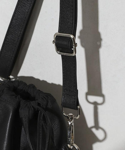 撥水牛皮 豎款束口 2WAY Leather Shoulder Bag 3 單肩包