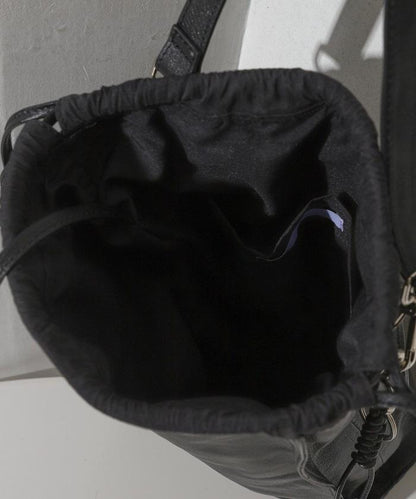 撥水牛皮 豎款束口 2WAY Leather Shoulder Bag 3 單肩包