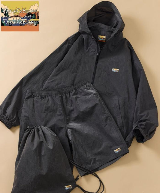 戶外防撕裂尼龍 一點式logo 拉鍊設計 連帽外套+休閒短褲+包 3件套