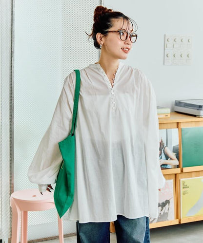 印度風寬鬆蓬鬆紐扣襯衫