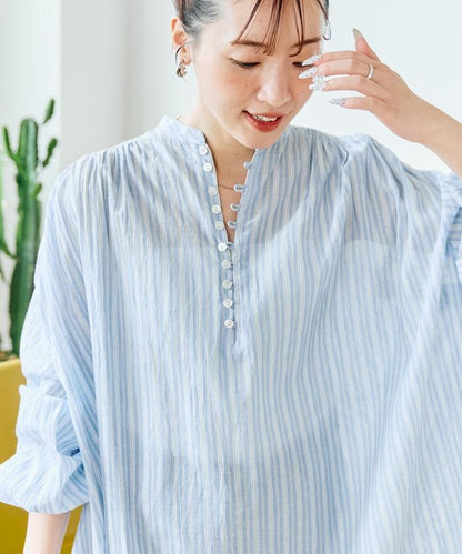 印度風寬鬆蓬鬆紐扣襯衫