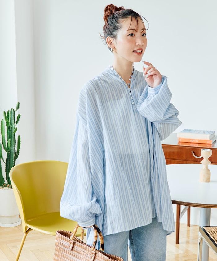 印度風寬鬆蓬鬆紐扣襯衫
