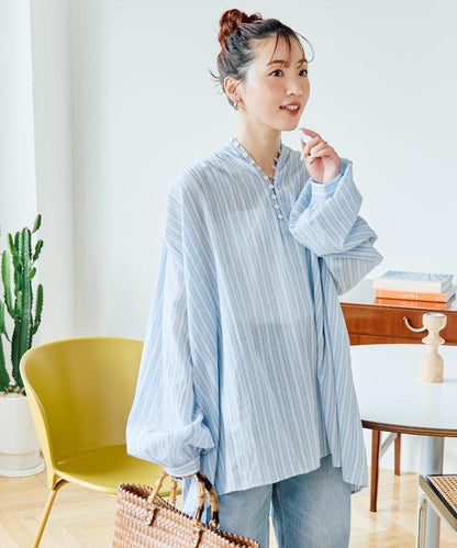 印度風寬鬆蓬鬆紐扣襯衫