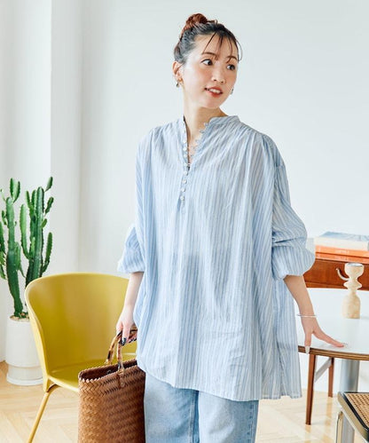印度風寬鬆蓬鬆紐扣襯衫