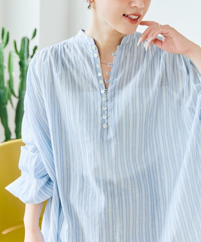 印度風寬鬆蓬鬆紐扣襯衫