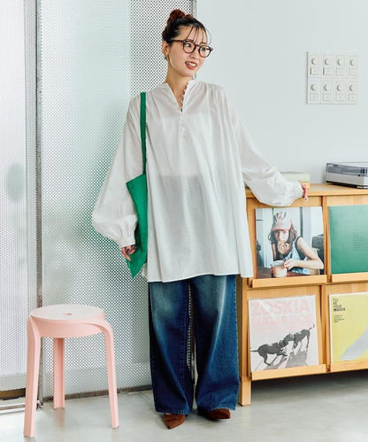 印度風寬鬆蓬鬆紐扣襯衫