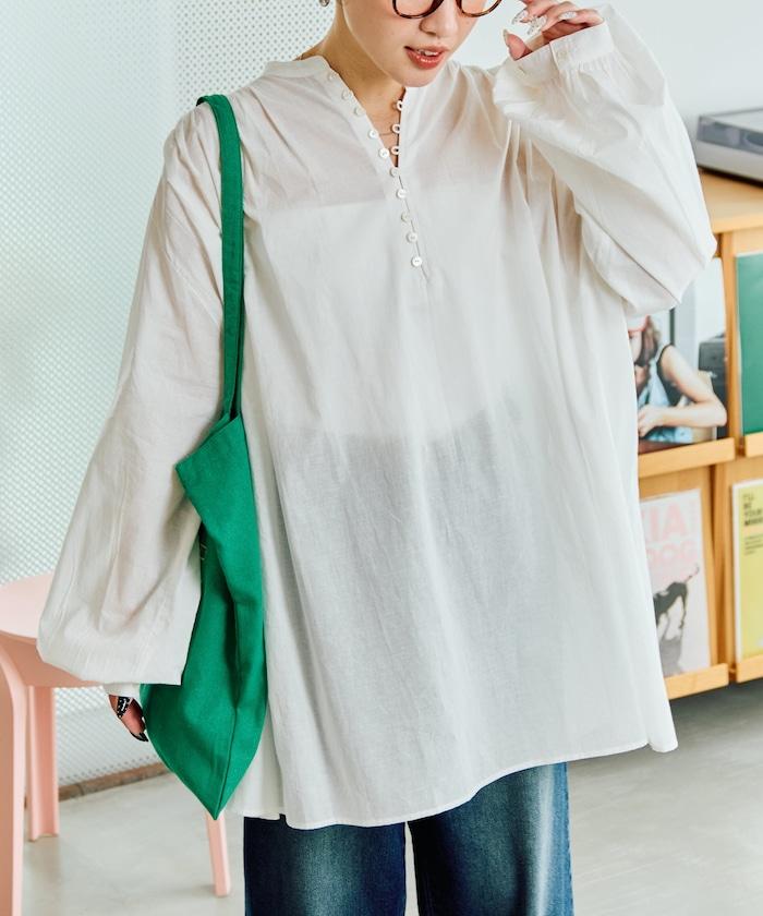 印度風寬鬆蓬鬆紐扣襯衫