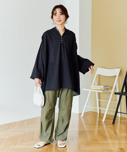 印度風寬鬆蓬鬆紐扣襯衫