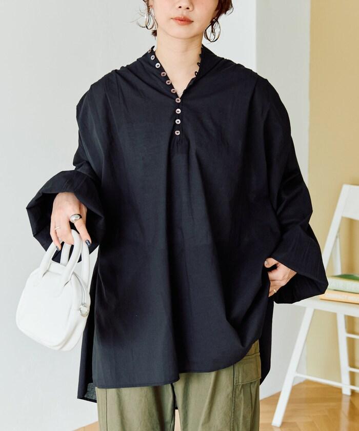 印度風寬鬆蓬鬆紐扣襯衫