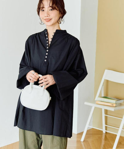 印度風寬鬆蓬鬆紐扣襯衫