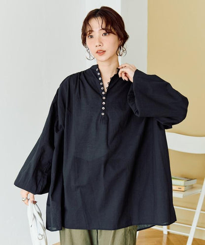 印度風寬鬆蓬鬆紐扣襯衫