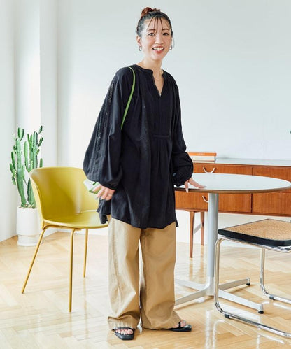 印度蕾絲壓褶長袖襯衫