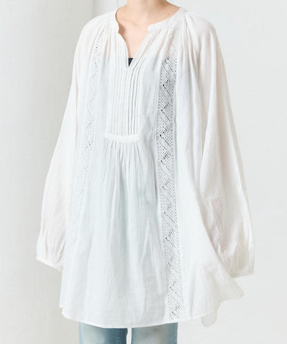 印度蕾絲壓褶長袖襯衫
