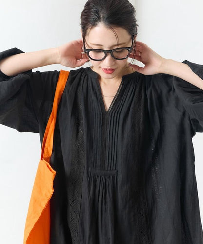 印度蕾絲壓褶長袖襯衫