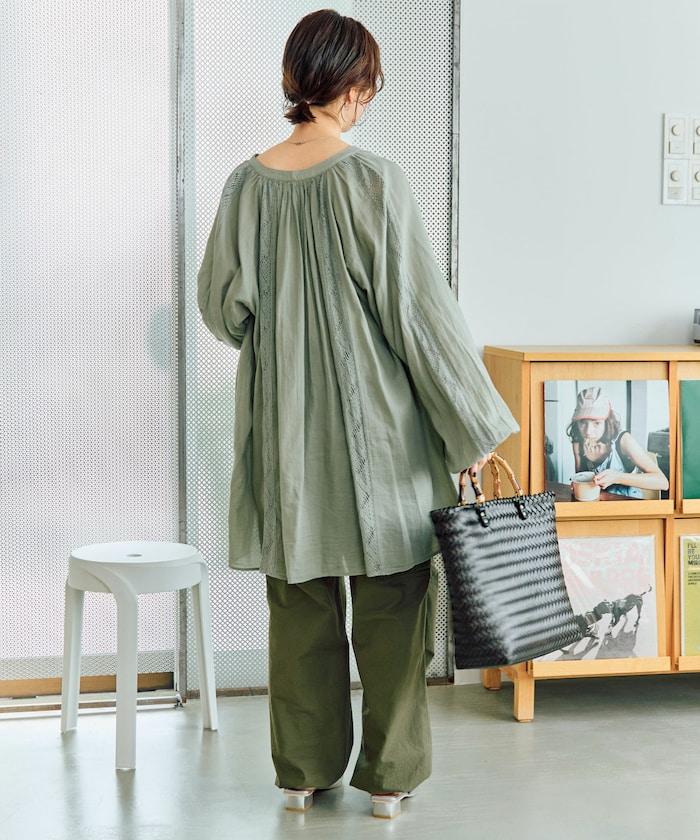 印度蕾絲壓褶長袖襯衫