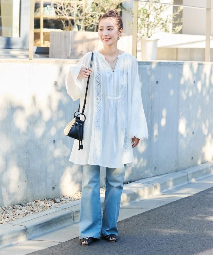 印度蕾絲壓褶長袖襯衫