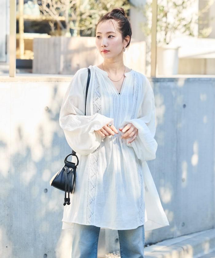 印度蕾絲壓褶長袖襯衫