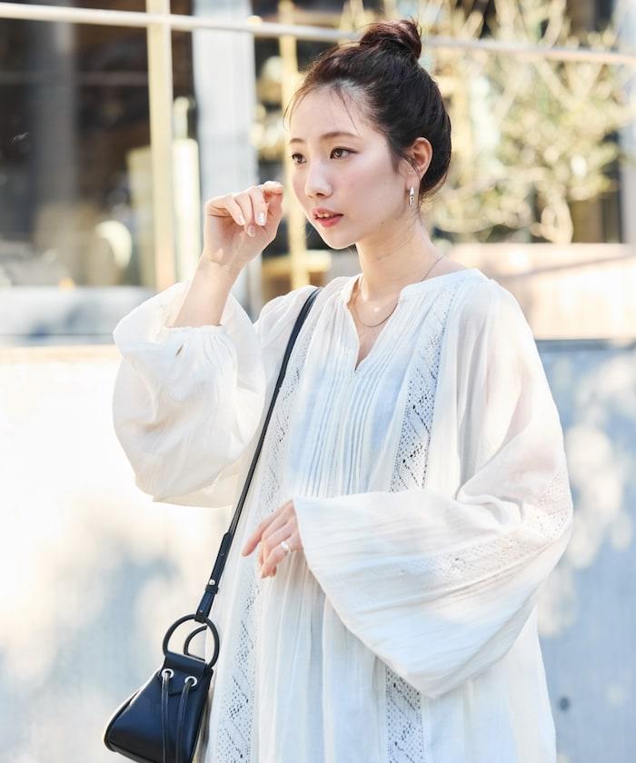 印度蕾絲壓褶長袖襯衫