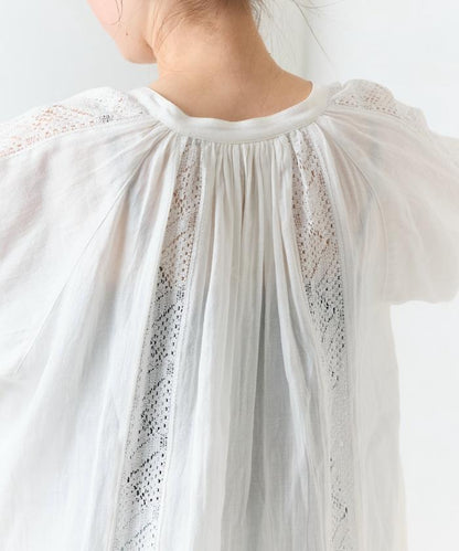 印度蕾絲壓褶長袖襯衫