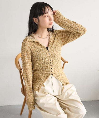 格紋凸紋設計 長袖襯衫