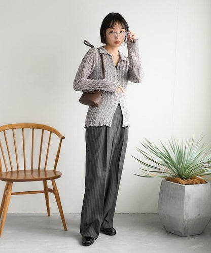 格紋凸紋設計 長袖襯衫