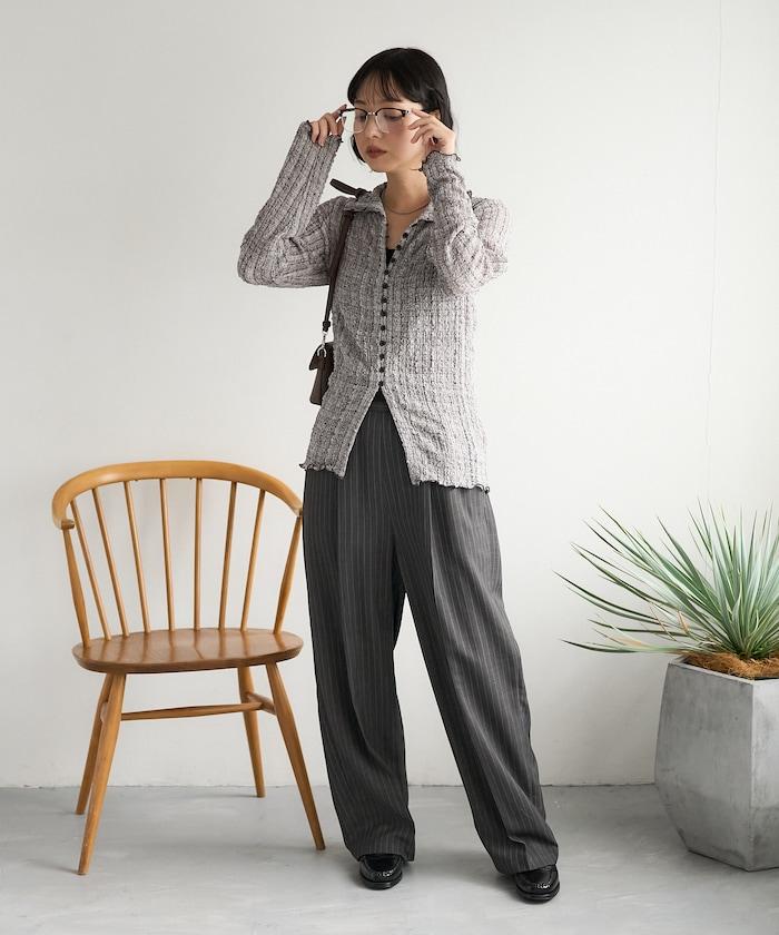 格紋凸紋設計 長袖襯衫