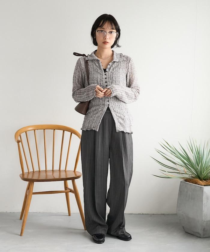 格紋凸紋設計 長袖襯衫