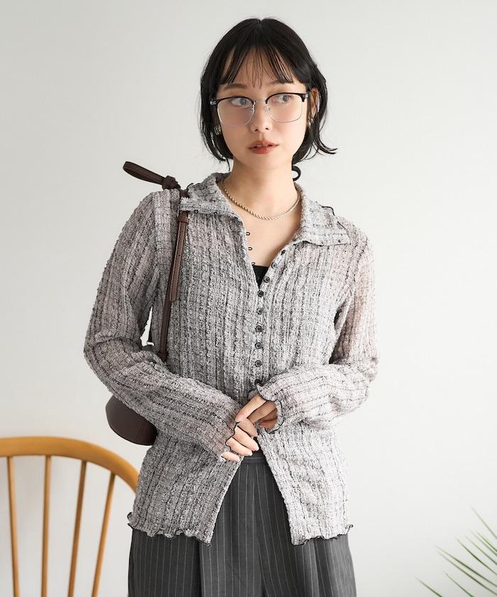 格紋凸紋設計 長袖襯衫