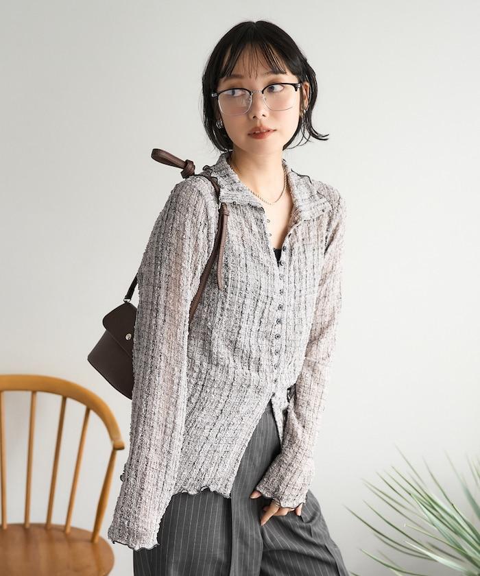 格紋凸紋設計 長袖襯衫