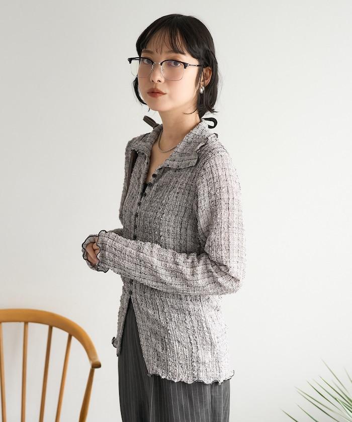 格紋凸紋設計 長袖襯衫