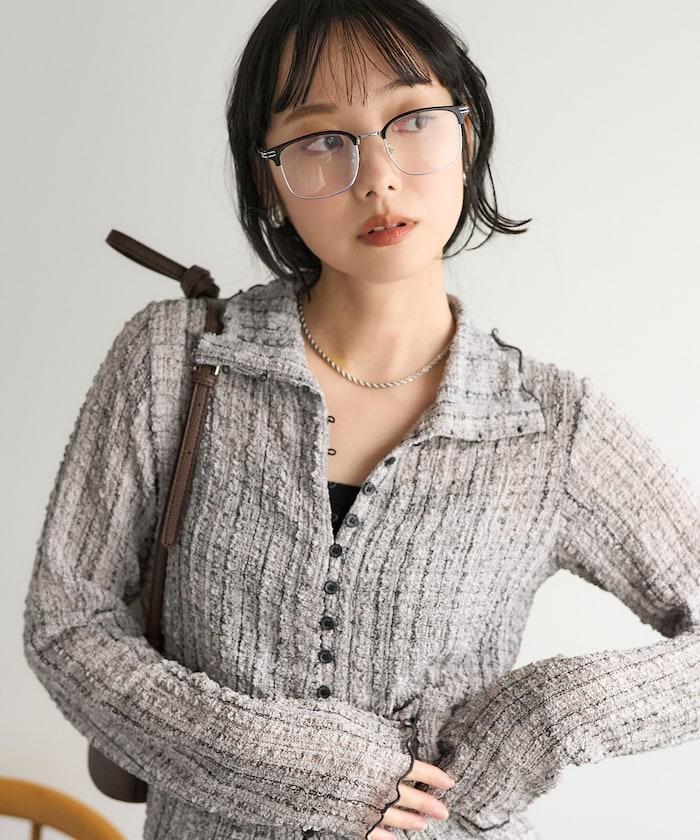 格紋凸紋設計 長袖襯衫