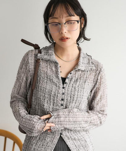 格紋凸紋設計 長袖襯衫