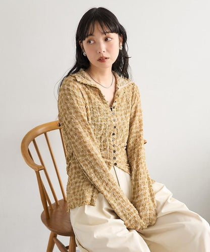 格紋凸紋設計 長袖襯衫